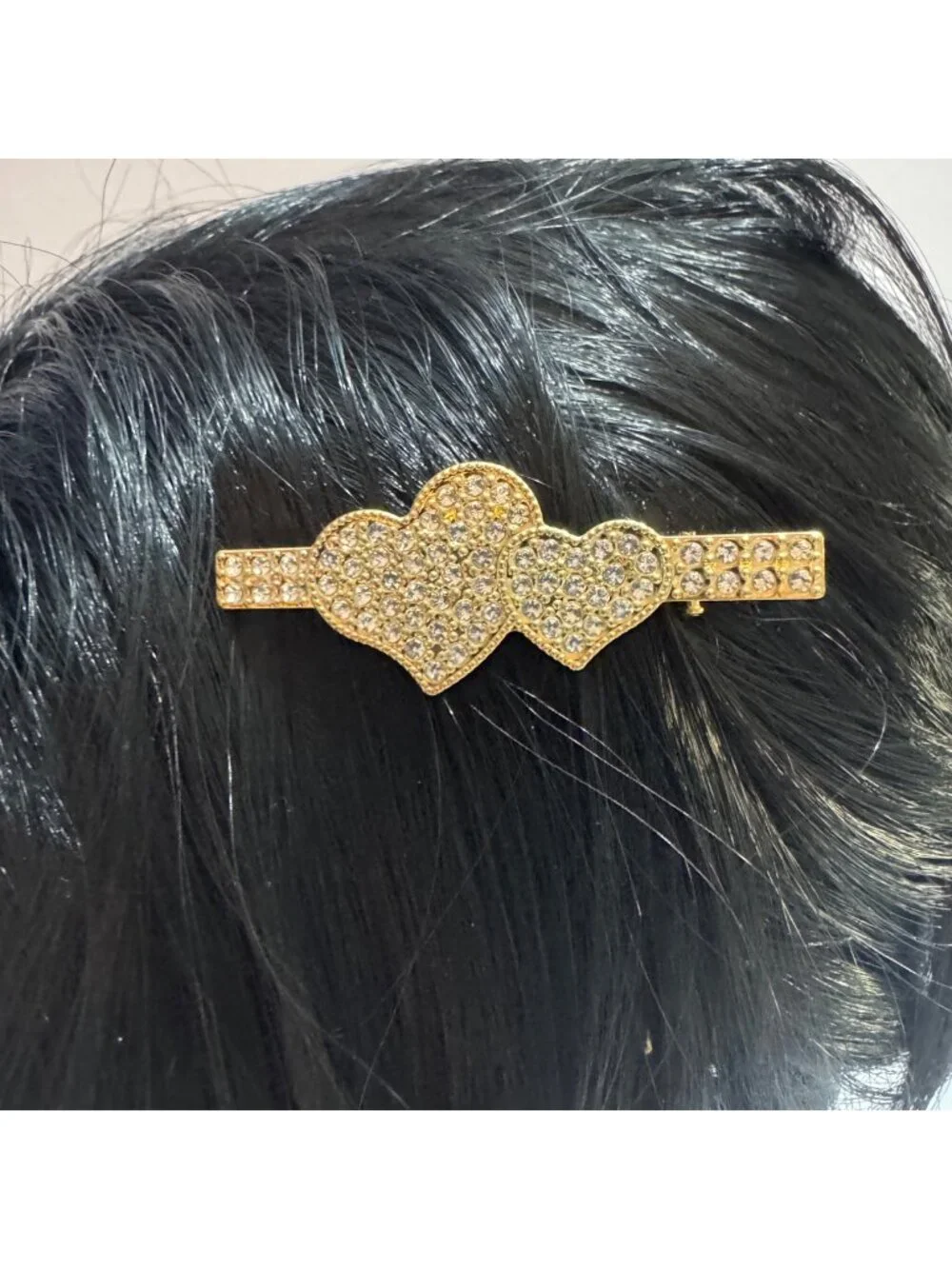 Gold-Tone Double Heart Hair Clip With Rhinestone Accents Stylish & Elegant New